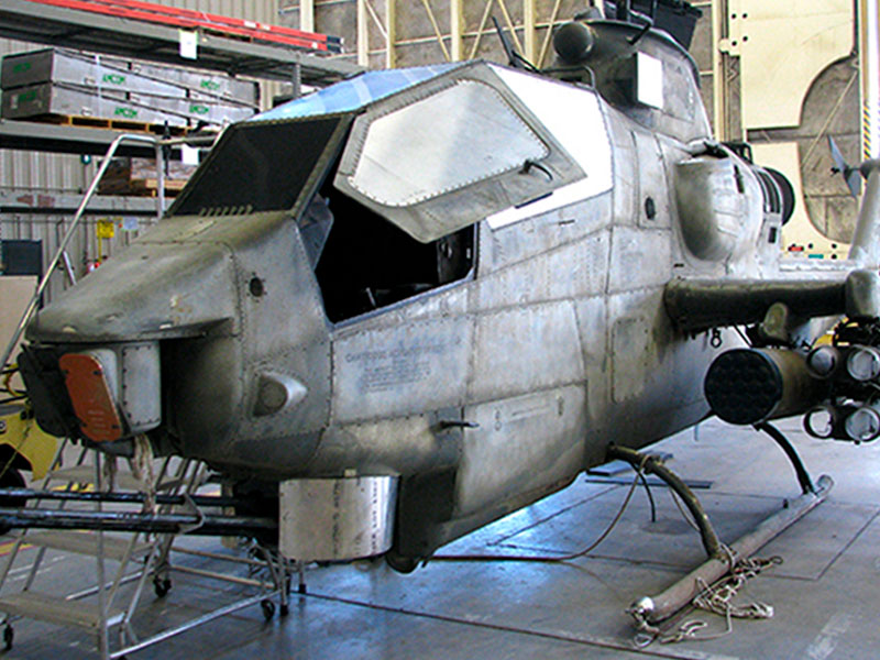 A US Army aircraft inside Fort Bliss and Old Ironsides Museums.